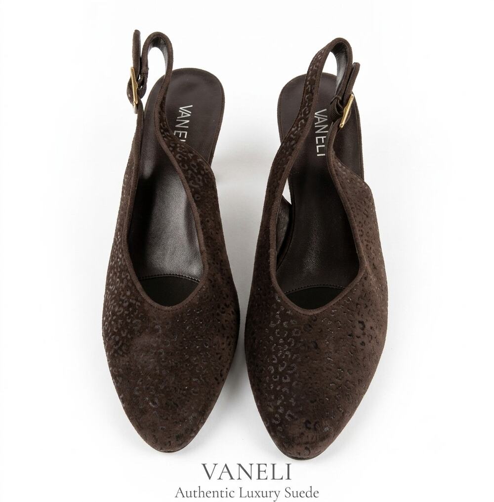 Vaneli 9N Brown Suede Slingback Heels Pointed Toe Kitten 2" Heel Pumps